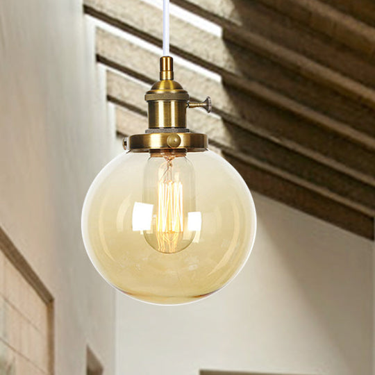 Farmhouse Orbit Pendant Light with Amber/Clear Glass and Adjustable Cord in 3 Elegant Finish Options