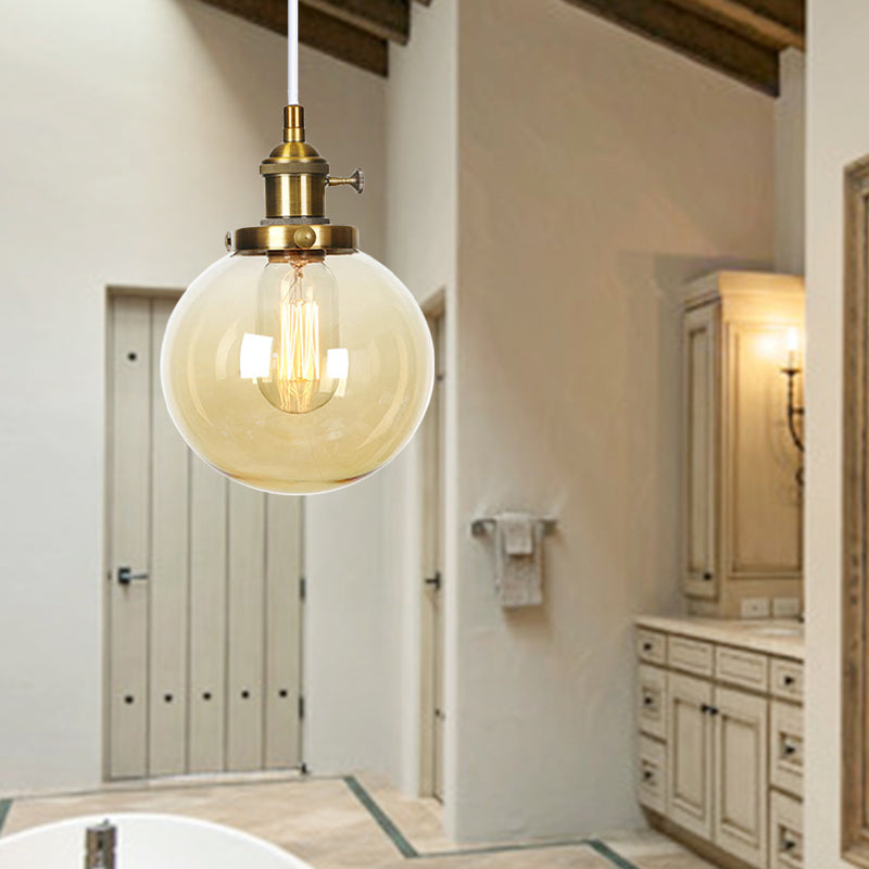 Farmhouse Orbit Pendant Light with Amber/Clear Glass and Adjustable Cord in 3 Elegant Finish Options