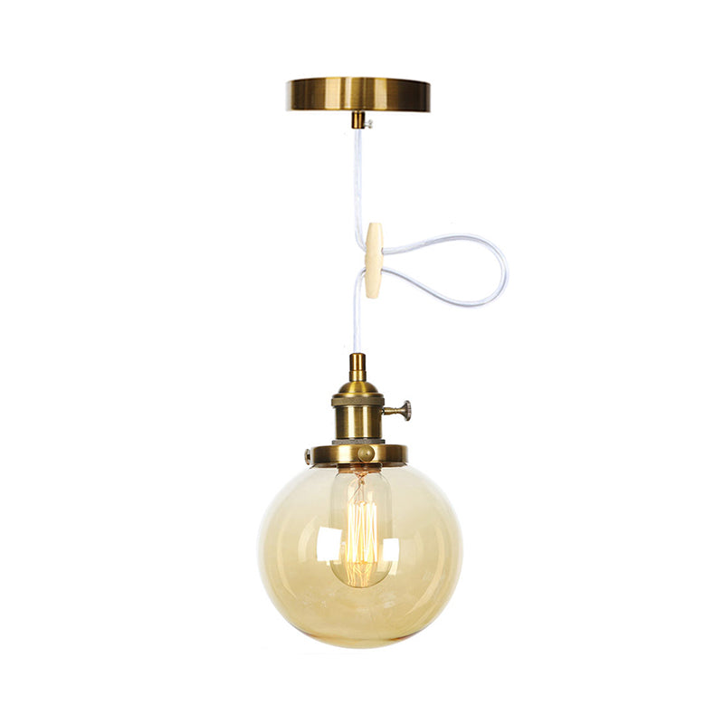 Farmhouse Orbit Pendant Light with Amber/Clear Glass and Adjustable Cord in 3 Elegant Finish Options