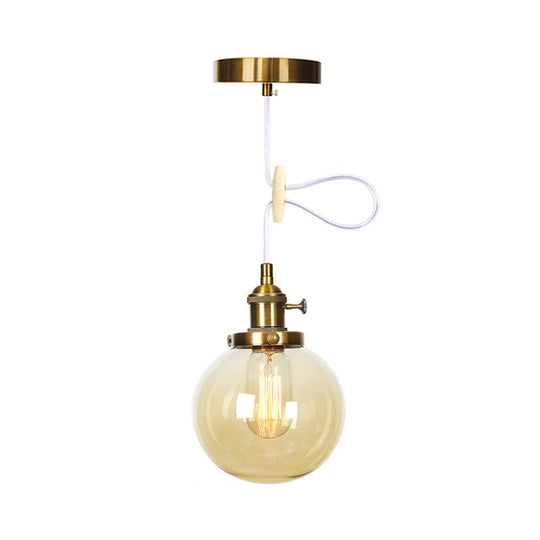 Farmhouse Orbit Pendant Light with Amber/Clear Glass and Adjustable Cord in 3 Elegant Finish Options