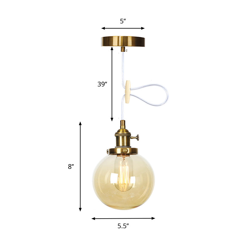 Farmhouse Orbit Pendant Light with Amber/Clear Glass and Adjustable Cord in 3 Elegant Finish Options