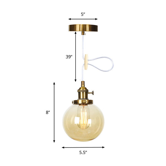 Farmhouse Orbit Pendant Light with Amber/Clear Glass and Adjustable Cord in 3 Elegant Finish Options