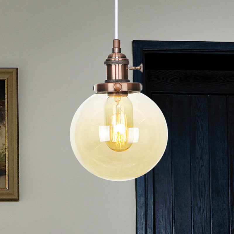 Farmhouse Orbit Pendant Light with Amber/Clear Glass and Adjustable Cord in 3 Elegant Finish Options