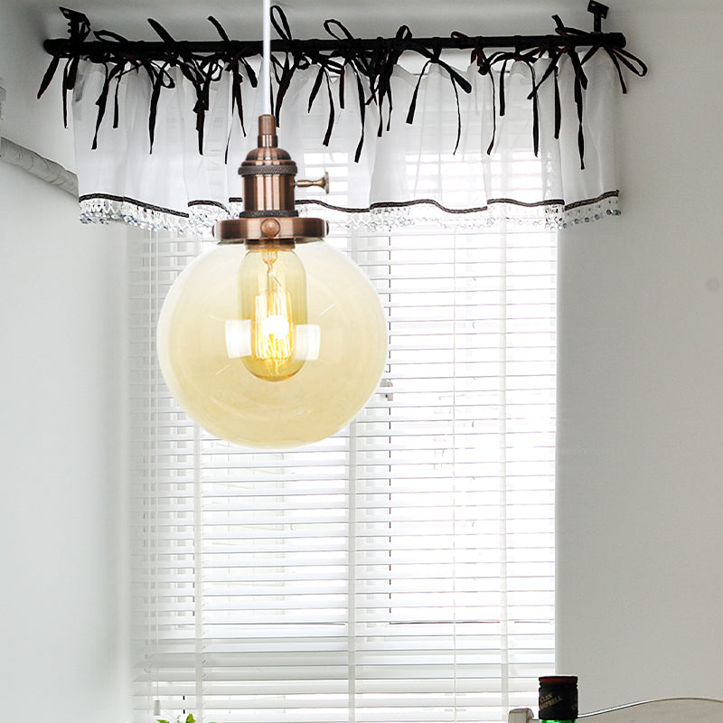 Farmhouse Orbit Pendant Light with Amber/Clear Glass and Adjustable Cord in 3 Elegant Finish Options