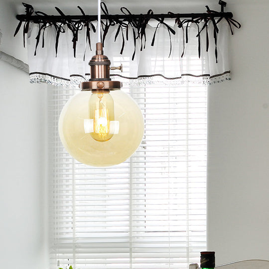 Farmhouse Hanging Pendant Light With Adjustable Cord And Amber/Clear Glass In Black/Bronze/Brass