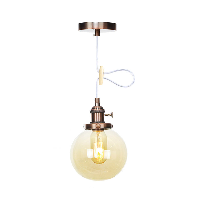 Farmhouse Orbit Pendant Light with Amber/Clear Glass and Adjustable Cord in 3 Elegant Finish Options