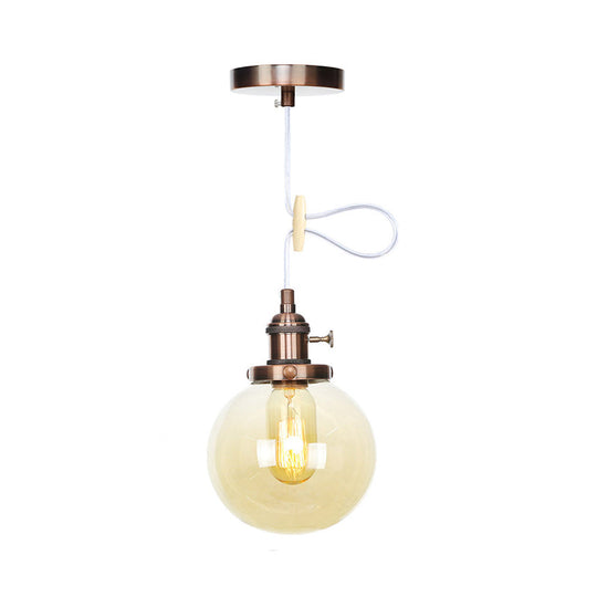 Farmhouse Hanging Pendant Light With Adjustable Cord And Amber/Clear Glass In Black/Bronze/Brass