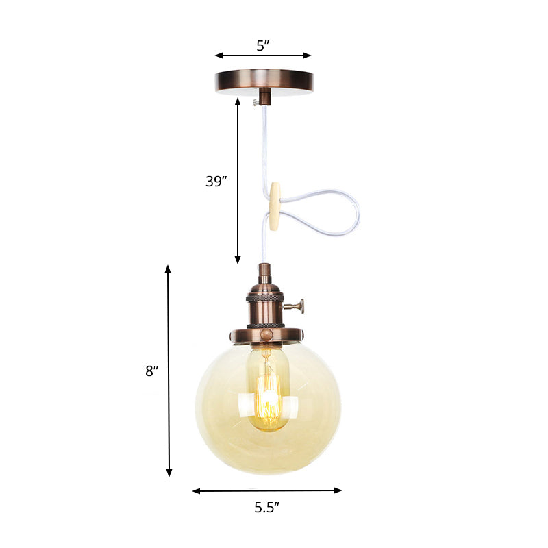 Farmhouse Orbit Pendant Light with Amber/Clear Glass and Adjustable Cord in 3 Elegant Finish Options