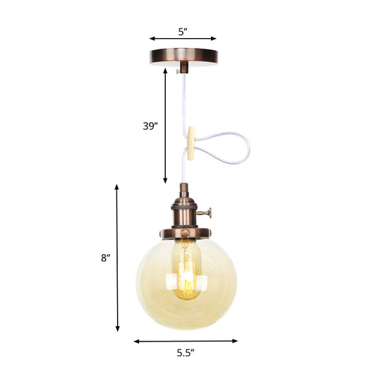 Farmhouse Orbit Pendant Light with Amber/Clear Glass and Adjustable Cord in 3 Elegant Finish Options