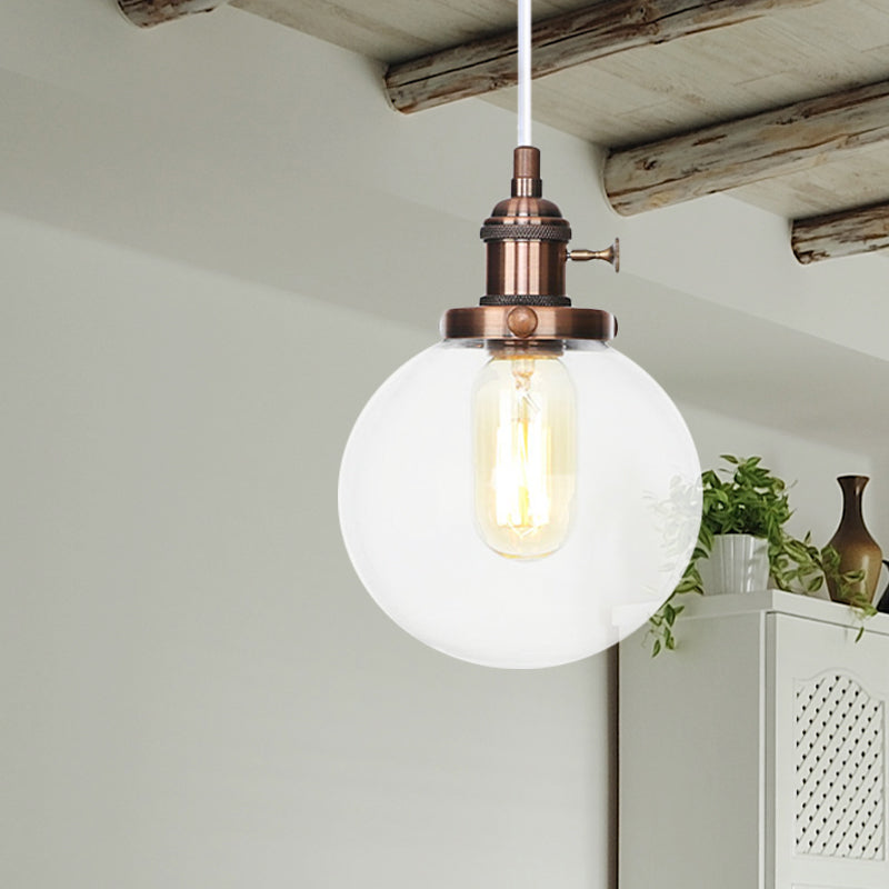 Farmhouse Orbit Pendant Light with Amber/Clear Glass and Adjustable Cord in 3 Elegant Finish Options