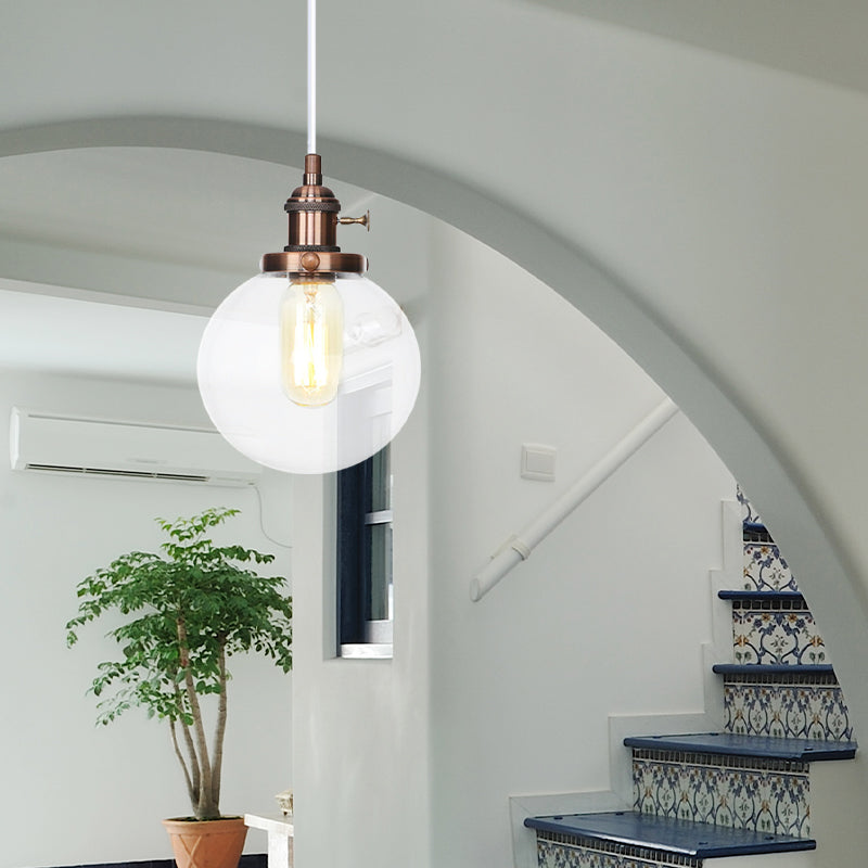 Farmhouse Orbit Pendant Light with Amber/Clear Glass and Adjustable Cord in 3 Elegant Finish Options