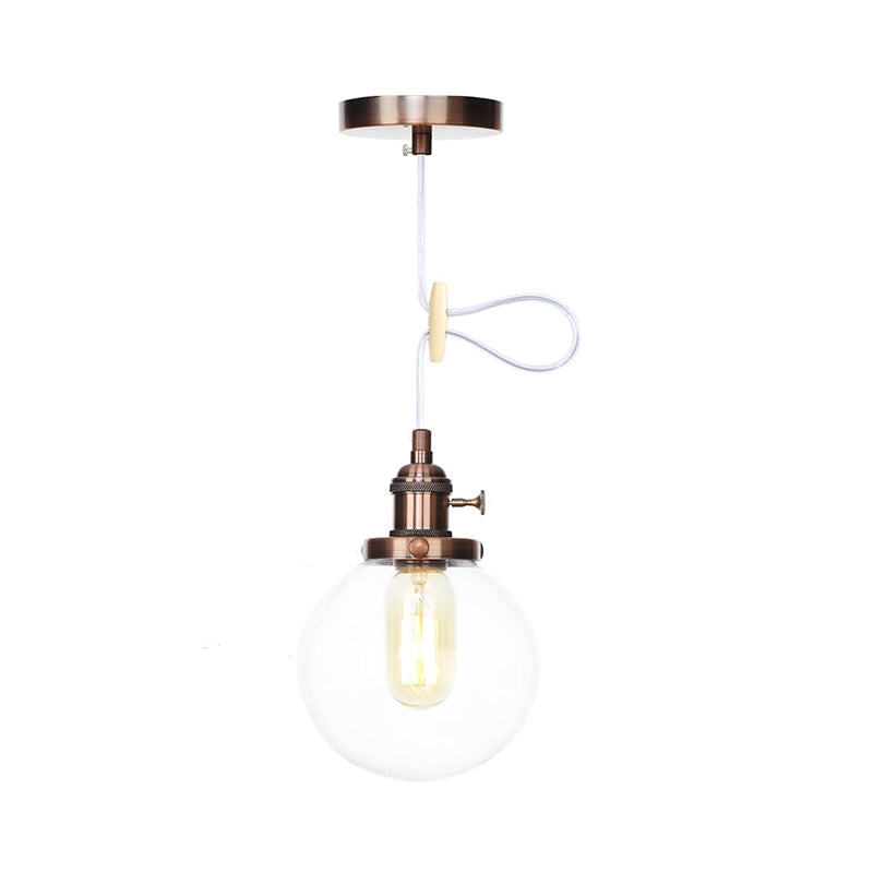 Farmhouse Orbit Pendant Light with Amber/Clear Glass and Adjustable Cord in 3 Elegant Finish Options