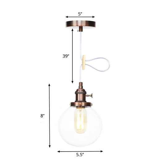 Farmhouse Orbit Pendant Light with Amber/Clear Glass and Adjustable Cord in 3 Elegant Finish Options