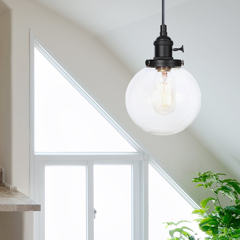 Farmhouse Orbit Pendant Light with Amber/Clear Glass and Adjustable Cord in 3 Elegant Finish Options