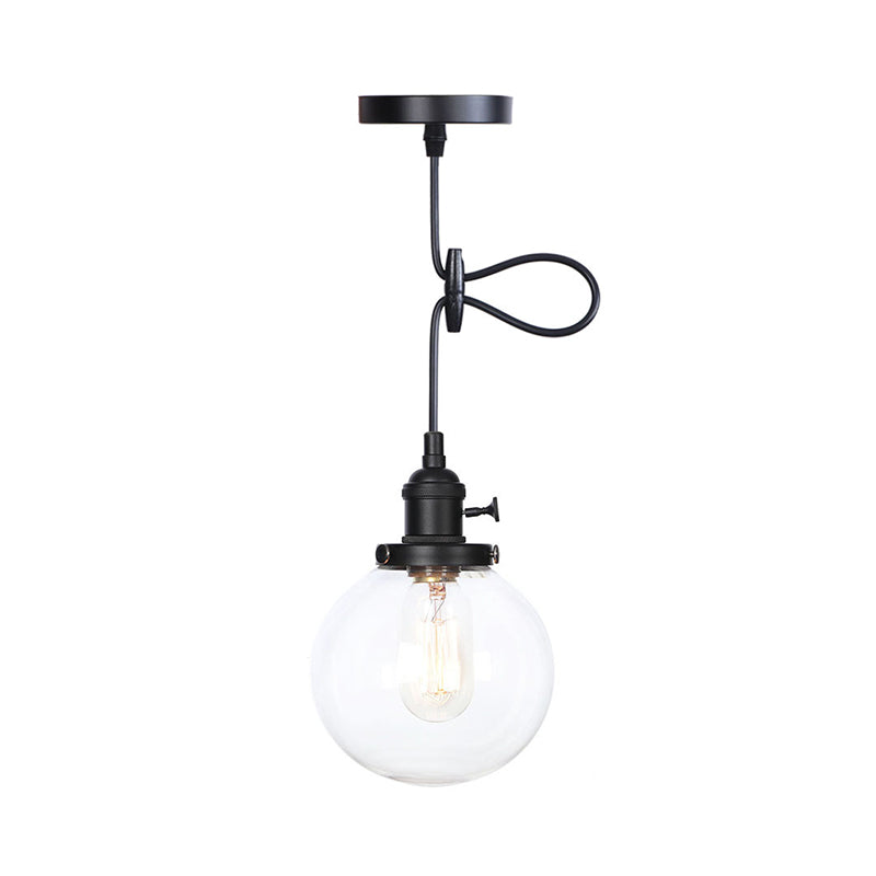 Farmhouse Orbit Pendant Light with Amber/Clear Glass and Adjustable Cord in 3 Elegant Finish Options