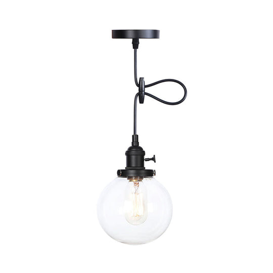 Farmhouse Orbit Pendant Light with Amber/Clear Glass and Adjustable Cord in 3 Elegant Finish Options