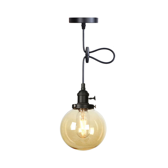 Farmhouse Orbit Pendant Light with Amber/Clear Glass and Adjustable Cord in 3 Elegant Finish Options