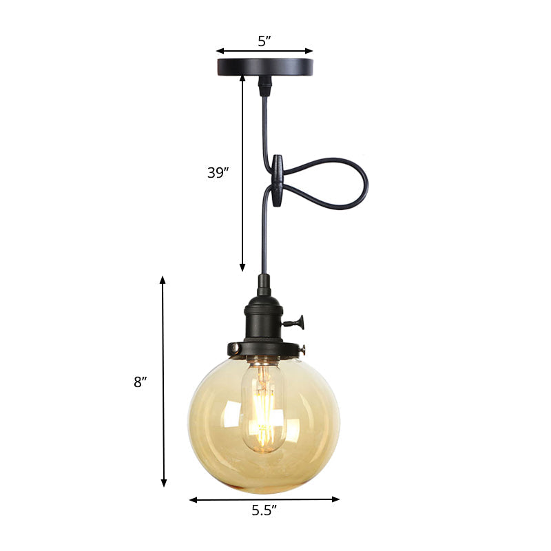 Farmhouse Orbit Pendant Light with Amber/Clear Glass and Adjustable Cord in 3 Elegant Finish Options