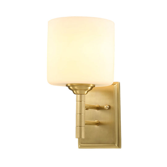 Modern Brass Wall Sconce With Cream Glass Drum Shade - Perfect Lighting For Living Room