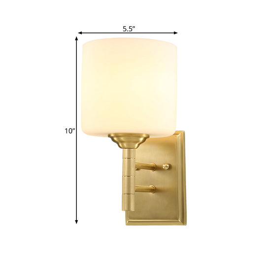 Modern Brass Wall Sconce With Cream Glass Drum Shade - Perfect Lighting For Living Room