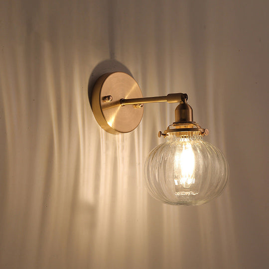 Champagne/Clear Prismatic Glass Single Sconce Gold Wall Light - Minimalist Globe Design Clear