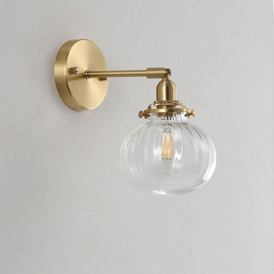 Champagne/Clear Prismatic Glass Single Sconce Gold Wall Light - Minimalist Globe Design