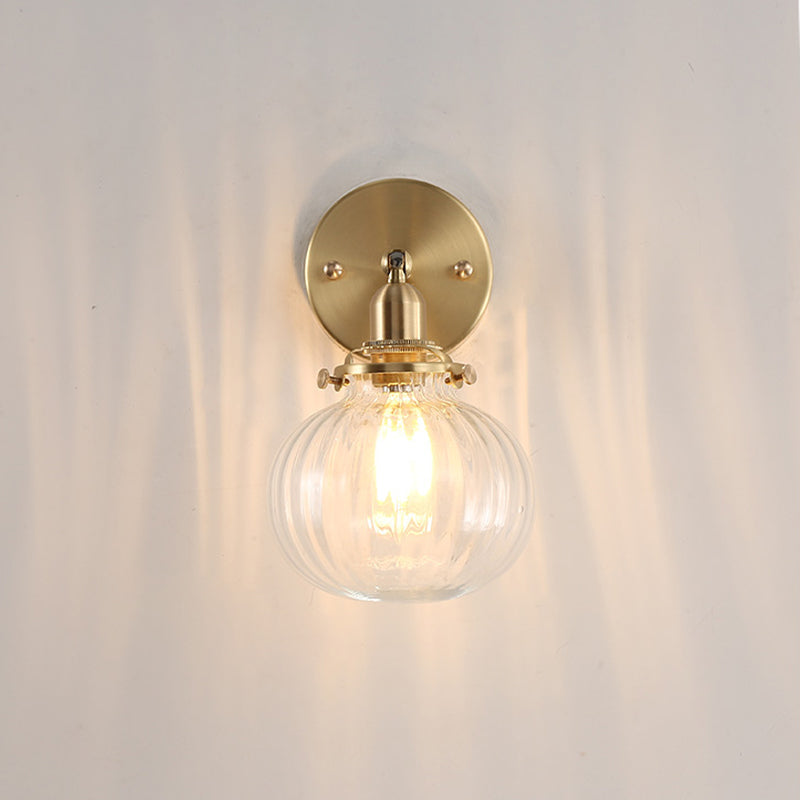 Champagne/Clear Prismatic Glass Single Sconce Gold Wall Light - Minimalist Globe Design