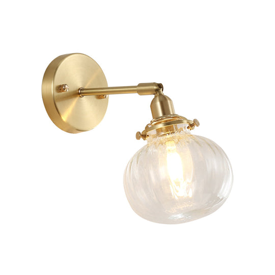 Champagne/Clear Prismatic Glass Single Sconce Gold Wall Light - Minimalist Globe Design