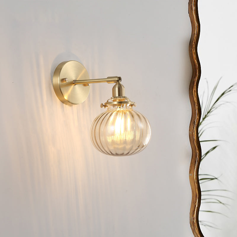 Champagne/Clear Prismatic Glass Single Sconce Gold Wall Light - Minimalist Globe Design