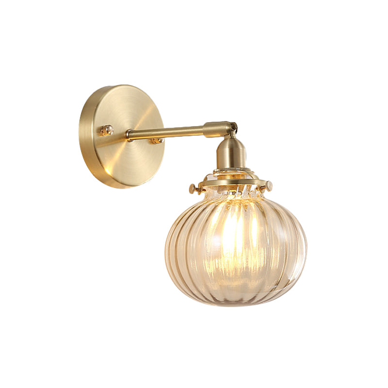 Champagne/Clear Prismatic Glass Single Sconce Gold Wall Light - Minimalist Globe Design