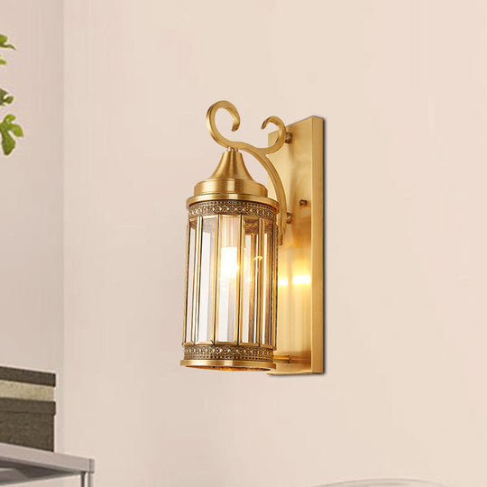 Traditional Cylinder Metal Sconce Light - 1/3-Bulb Brass Entry Wall Fixture 6.5/10 Wide / 6.5