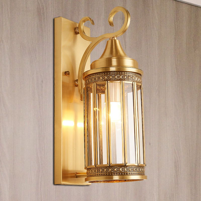 Traditional Cylinder Metal Sconce Light - 1/3-Bulb Brass Entry Wall Fixture 6.5/10 Wide