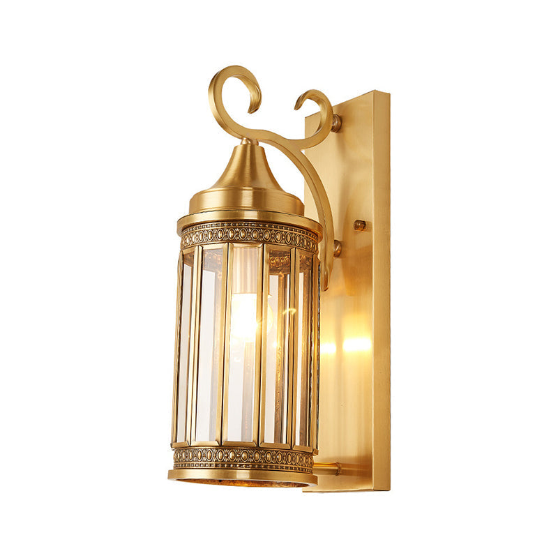 Traditional Cylinder Metal Sconce Light - 1/3-Bulb Brass Entry Wall Fixture 6.5/10 Wide