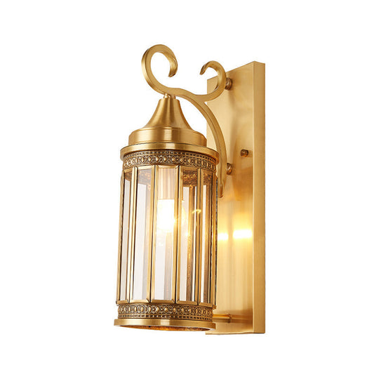 Traditional Cylinder Metal Sconce Light - 1/3-Bulb Brass Entry Wall Fixture 6.5/10 Wide