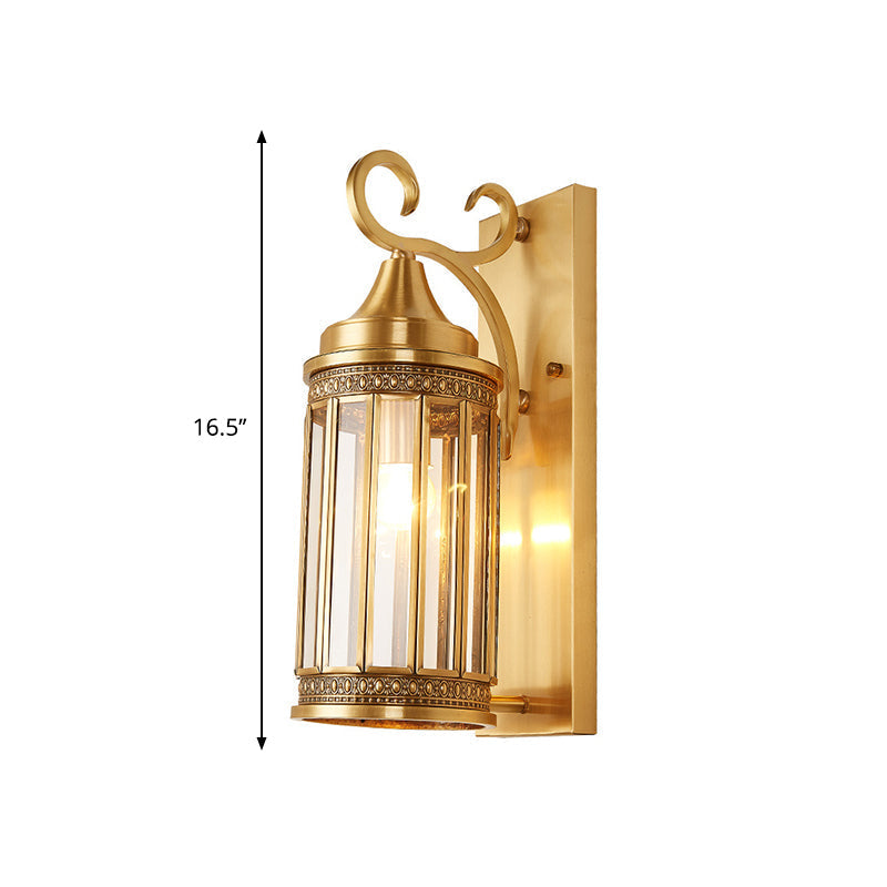 Traditional Cylinder Metal Sconce Light - 1/3-Bulb Brass Entry Wall Fixture 6.5/10 Wide