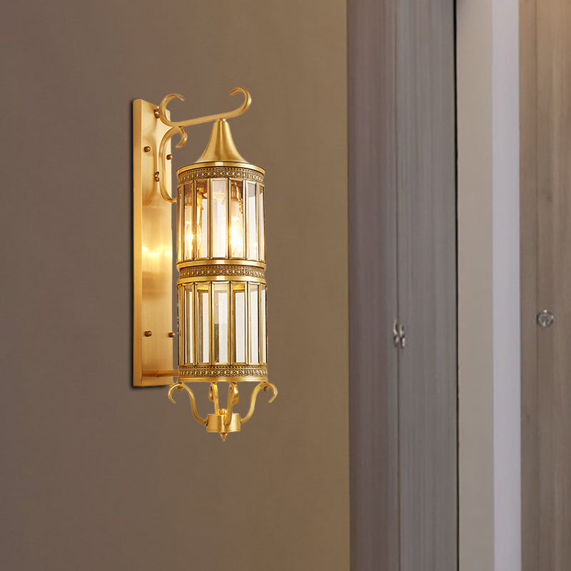 Traditional Cylinder Metal Sconce Light - 1/3-Bulb Brass Entry Wall Fixture 6.5/10 Wide