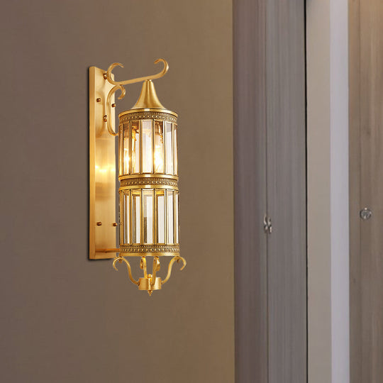 Traditional Cylinder Metal Sconce Light - 1/3-Bulb Brass Entry Wall Fixture 6.5/10 Wide