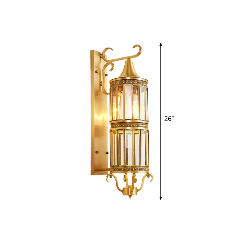 Traditional Cylinder Metal Sconce Light - 1/3-Bulb Brass Entry Wall Fixture 6.5/10 Wide