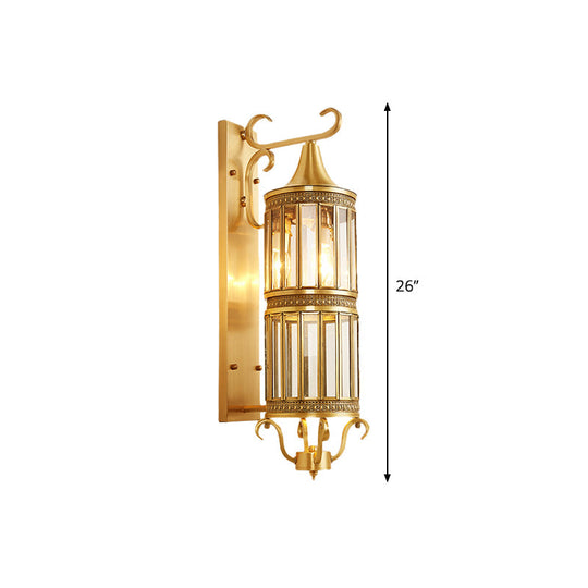 Traditional Cylinder Metal Sconce Light - 1/3-Bulb Brass Entry Wall Fixture 6.5/10 Wide