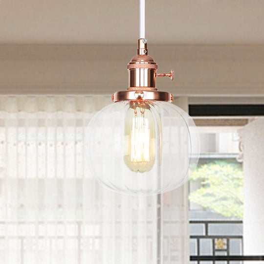 Vintage Style Amber/Clear Ridged Glass Pendant Light Fixture - Adjustable Ceiling For Living Room