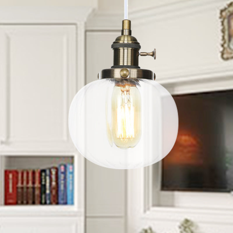 Vintage Style Amber/Clear Ridged Glass Pendant Light Fixture - Adjustable Ceiling For Living Room