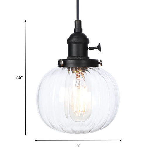 Vintage Style Amber/Clear Ridged Glass Pendant Light Fixture - Adjustable Ceiling For Living Room