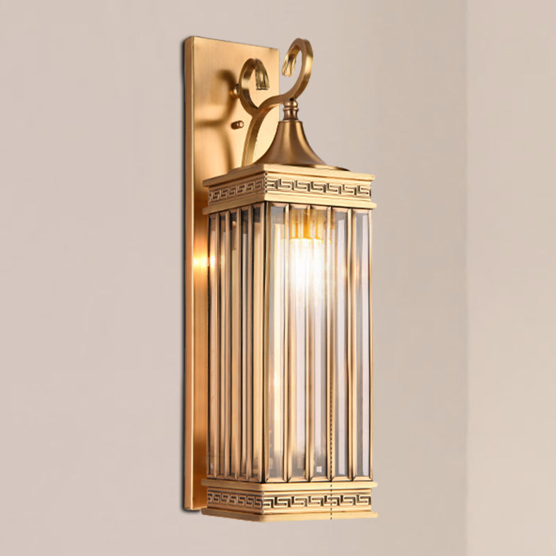 Traditional Brass Metal Wall Sconce Light Fixture For Foyer - 1/3 Head Rectangle Design 18/24.5H