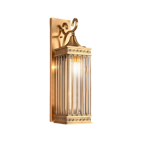 Traditional Brass Metal Wall Sconce Light Fixture For Foyer - 1/3 Head Rectangle Design 18/24.5H