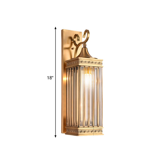 Traditional Brass Metal Wall Sconce Light Fixture For Foyer - 1/3 Head Rectangle Design 18/24.5H