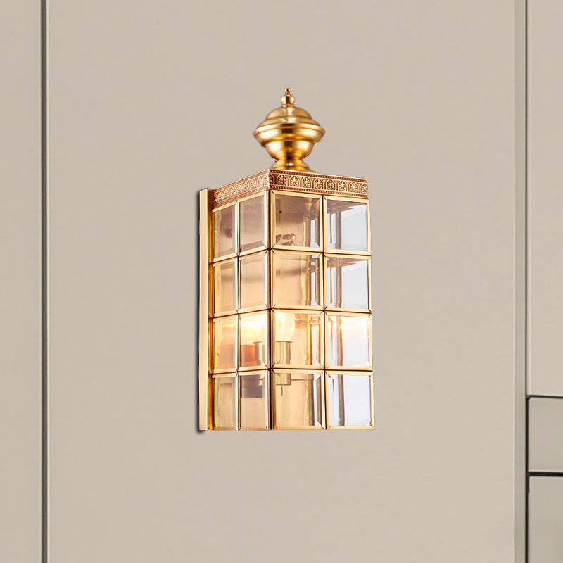 Traditional Metal Wall Sconce - Rectangular Brass Light Fixture 1 /