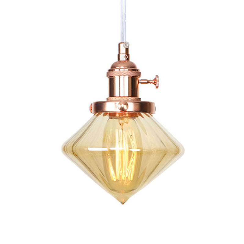 Adjustable Height Industrial Pendant Light with Diamond Glass Shade - Black/Bronze/Brass Finish, Indoor Hanging Lighting - 1 Light