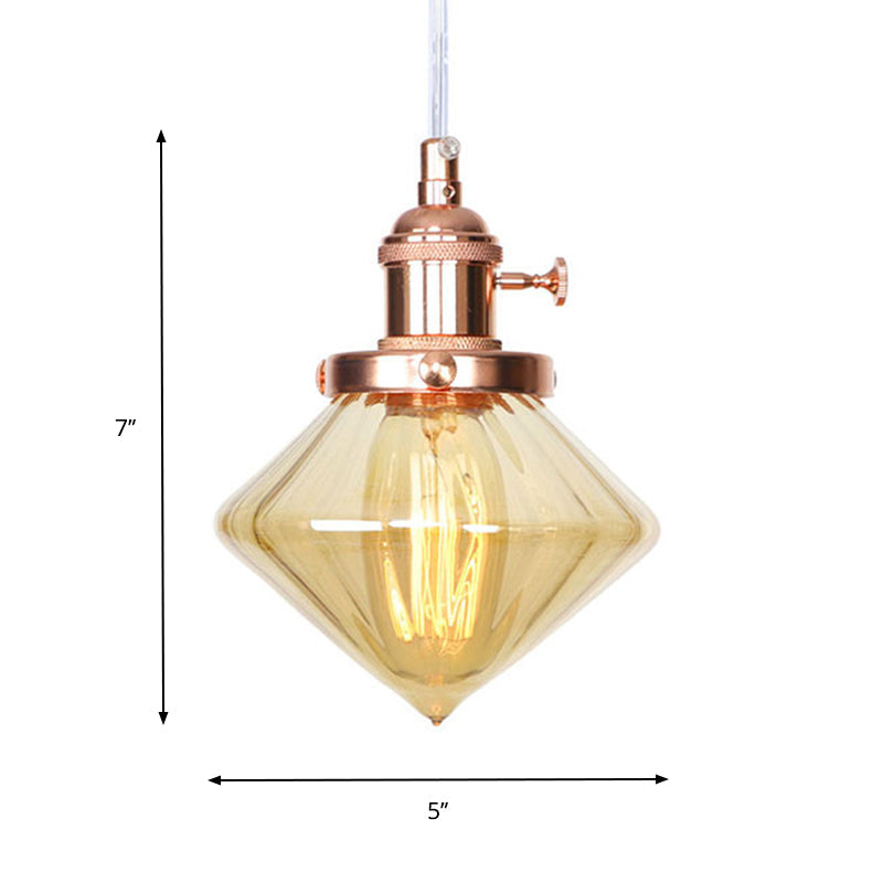 Adjustable Height Industrial Pendant Light with Diamond Glass Shade - Black/Bronze/Brass Finish, Indoor Hanging Lighting - 1 Light