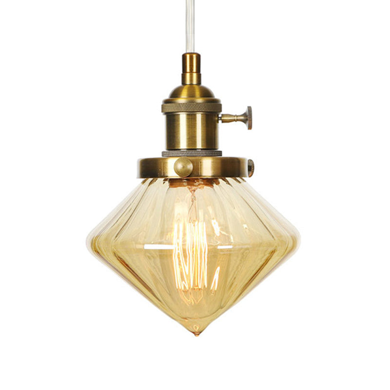 Adjustable Height Industrial Pendant Light with Diamond Glass Shade - Black/Bronze/Brass Finish, Indoor Hanging Lighting - 1 Light