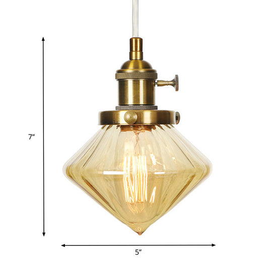 Adjustable Height Industrial Pendant Light with Diamond Glass Shade - Black/Bronze/Brass Finish, Indoor Hanging Lighting - 1 Light